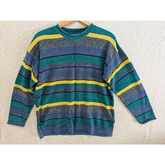 Karen Scott Sweater Women's Small‎ Striped Cable Knit Blue Round Neck Pullover - Picture 1 of 6